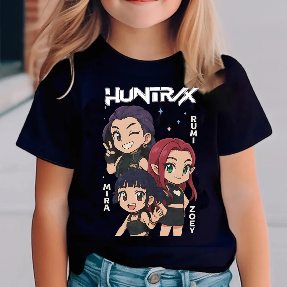 Kpop Demon Hunters Children's T Shirt Short Sleeve T-shirt Cute Kpop Demon Hunters Tiger Harajuku Tshirt for Boys Girls