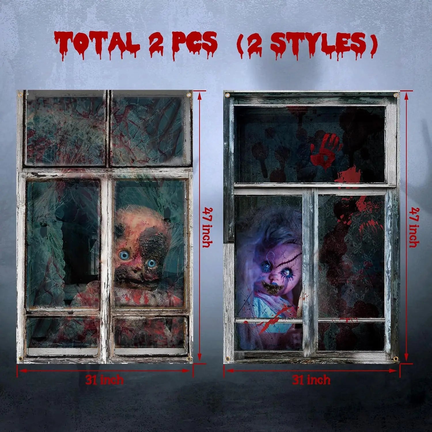 2 Pcs Scary Halloween Curtain Halloween Window Silhouette - YourGiftIdeasUK