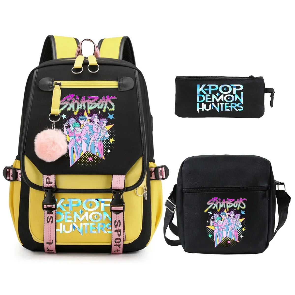 KPop Demon Hunters Student Backpack Single Shoulder Bag Casual Pencil Case Three Piece Set Oxford Cloth Unisex Backpack