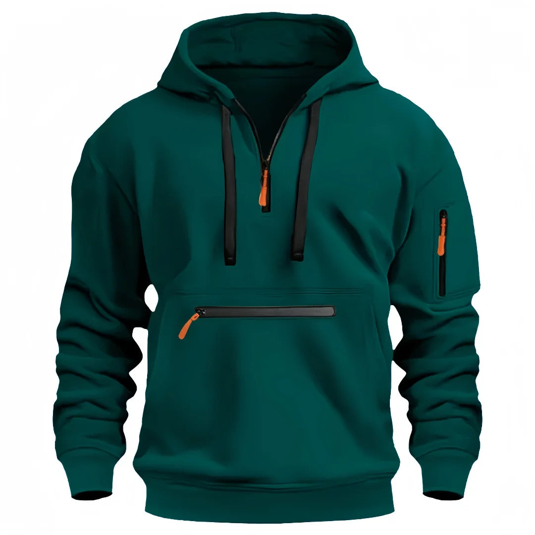 Men's autumn and winter pocket zipper hoodie fashion casual everyday with outdoor sports warm drawstring long-sleeved Tops - Your Gift Ideas