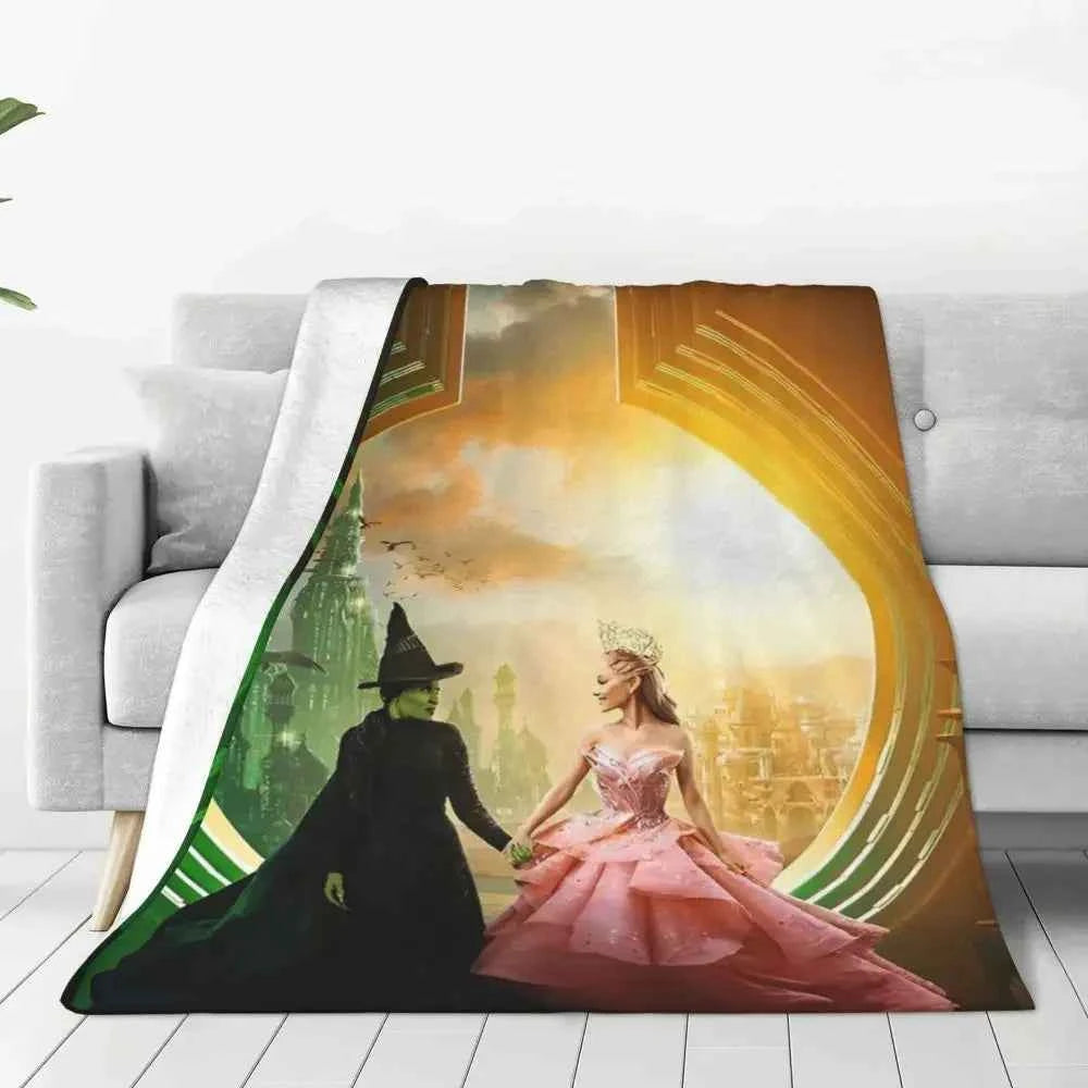 Soft Blanket Travel Wicked Elphaba & Glinda Tonal Throw Blanket Magic Movie Flannel Bedspread For Bedroom Aesthetic Bed Cover