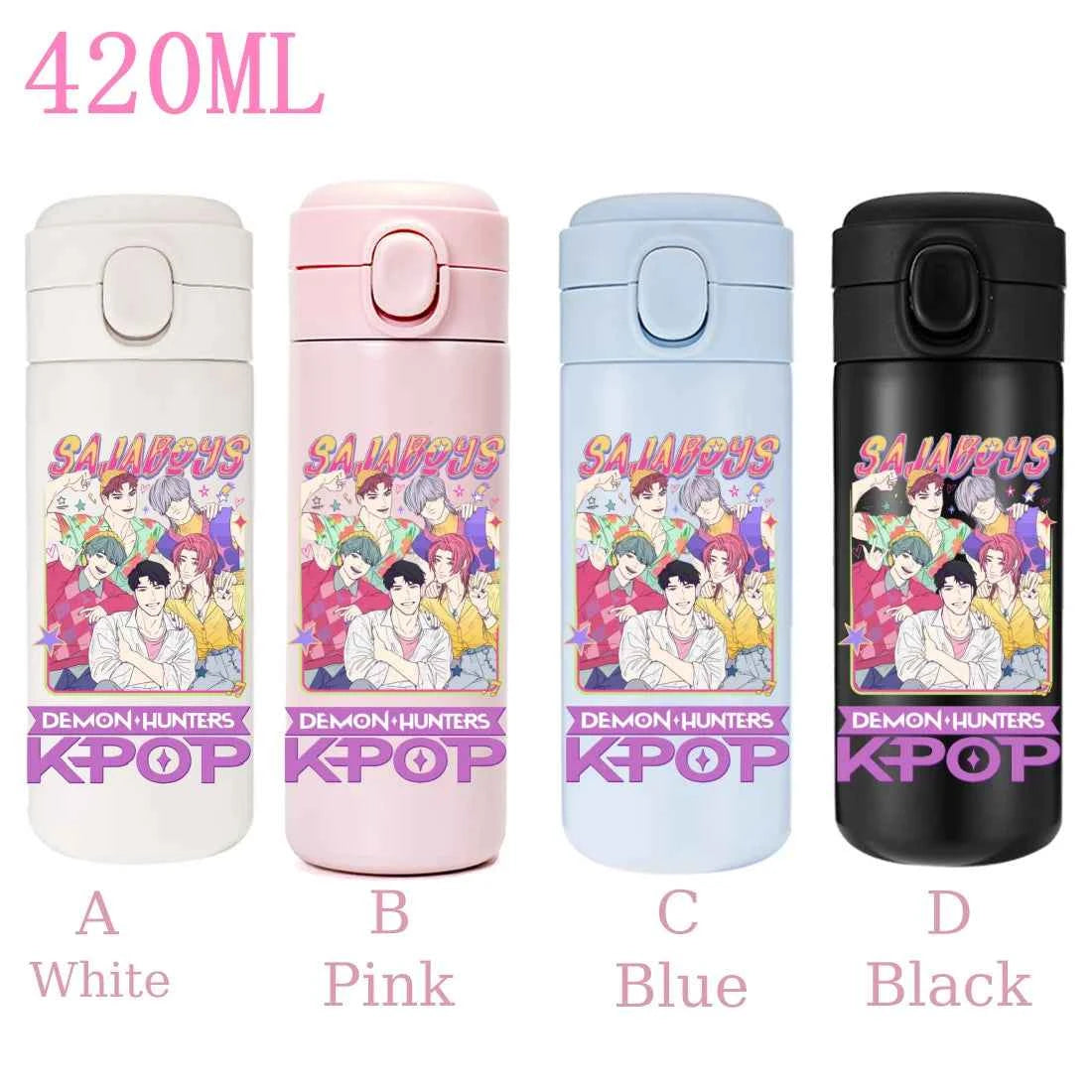 420ML KPop Demon Hunters Cartoon Stainless Steel Thermal Water Bottle Mini Leak Proof Portable Insulated Cup Birthday Gift
