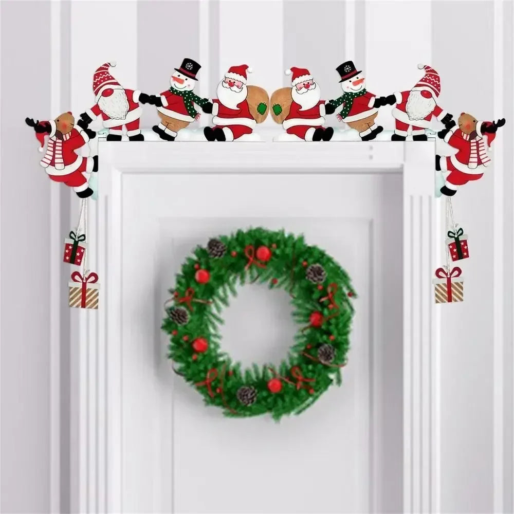 Christmas Door Frame Decoration, Santa Claus Snowman Elk Wooden Christmas Decorations, Door Frame Sign Pendant Xmas Party Decor - YourGiftIdeasUK