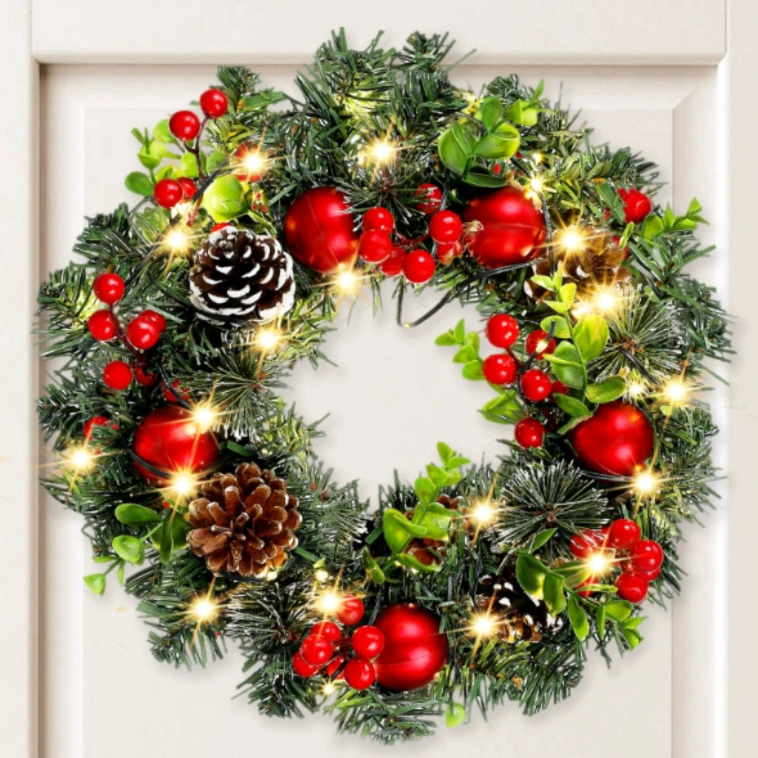 Elegant Red Christmas Wreath LED PVC Red Fruit Christmas Wreath Window Door Wall Ornament Decorations Home Halloween Decor Gifts - YourGiftIdeasUK