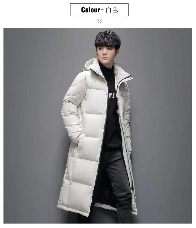 Men's Winter Long Down Jacket Brand Trendy Solid Color Hooded White Duck Down Parka Women Outdoor Ski Clothes Lightweight Coat