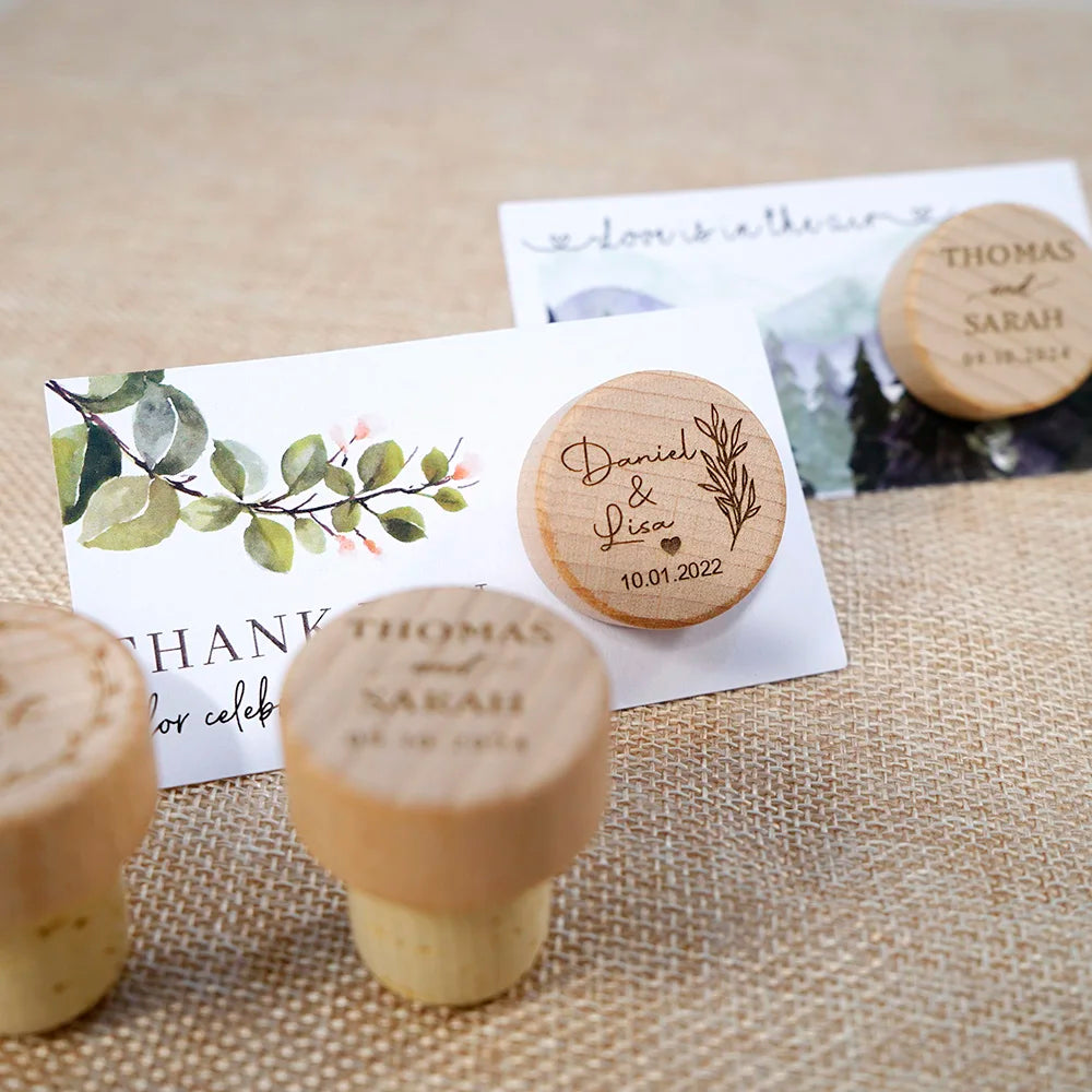 Custom 10pcs Wooden Wine Cork Stoppers with Thank You Card Wedding Party Baptism Ideas Personalized Gift for Guests in Bulk