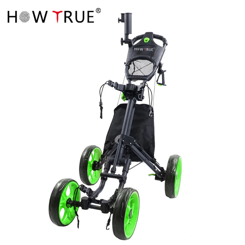 Folding Aluminum Alloy Golf Trolley 4 Wheels Golf Bag Pull Push Cart Umbrella Cup Holder Adjustable Trolley with Footbrake - YourGiftIdeasUK
