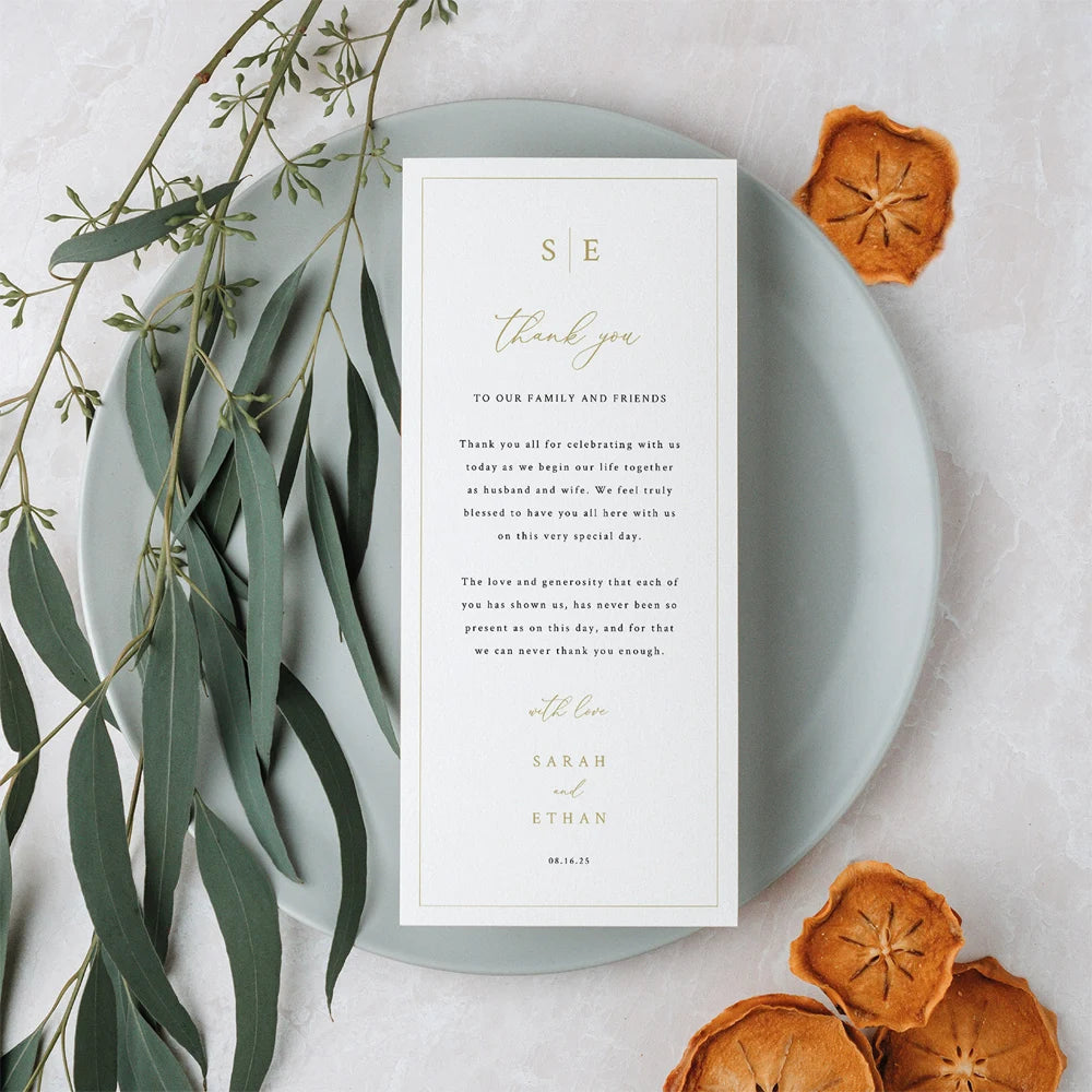 Personalized Minimalist Elegant Thank You Place Card Wedding Thank You Napkin Note Place Setting Table Card modern design