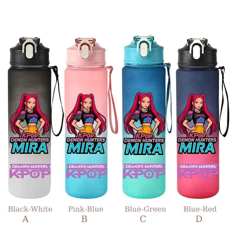 800ML KPop Demon Hunters Sports Water Bottle With Straw Men And Women Perfect For Outdoor Travel Hiking Office Jugs Fans Gifts