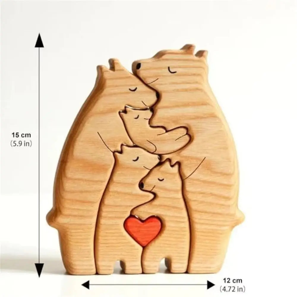 Art Wooden Bear Family Puzzle Personalized Name Custom Home Decor Christmas Heartwarming Gift for Parents