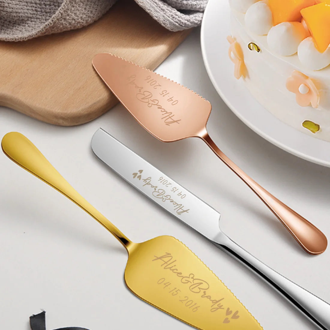 2pc custom engraved stainless steel cake knife set gift box, suitable for weddings, birthdays, all kinds of parties