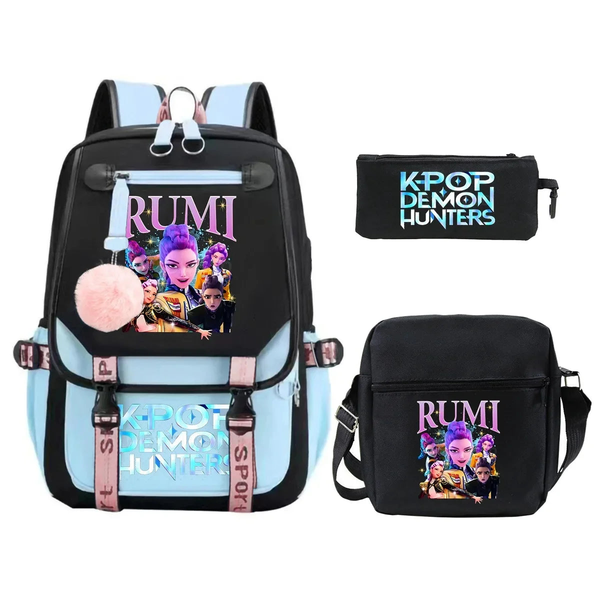 KPop Demon Hunters Student Backpack Single Shoulder Bag Casual Pencil Case Three Piece Set Oxford Cloth Unisex Backpack