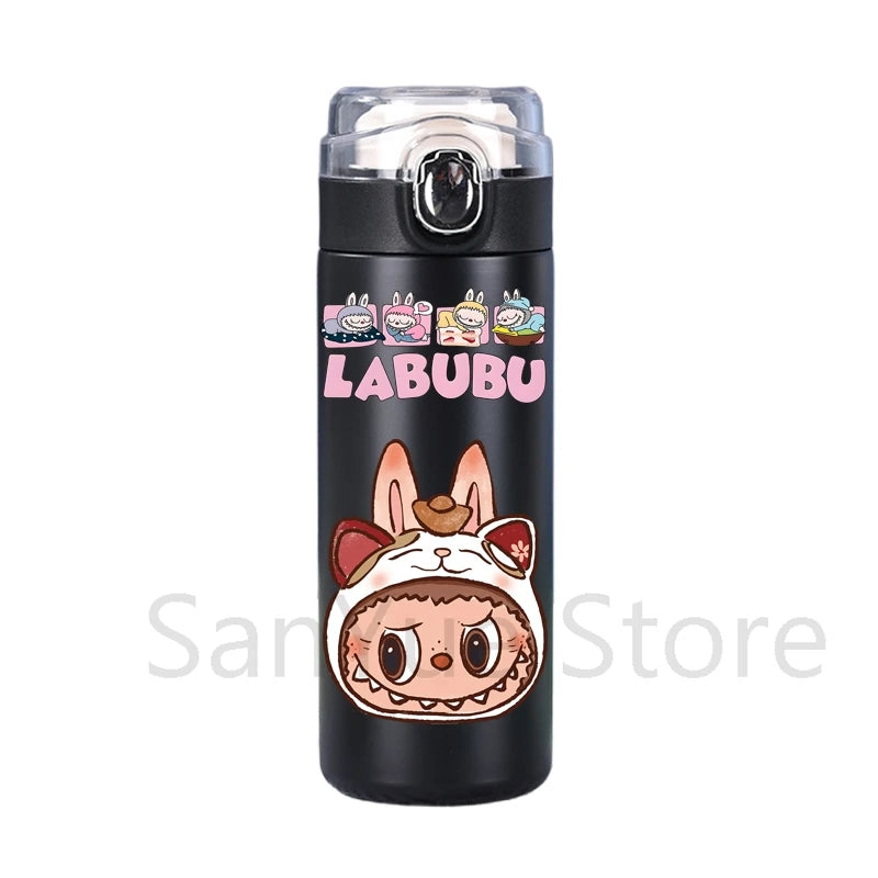 400Ml Water Bottle Cartoon Printed Thermos Cup Pocket Stainless Steel Thermal Coffee Mug Vacuum Insulated Flask Cup Kid Gift
