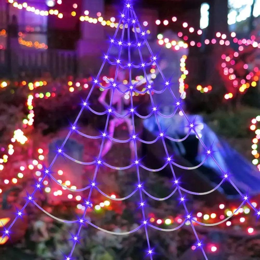 8 Modes Halloween Spider Web Lights Waterproof Glow LED Spider Net 5m Triangle Luminous Halloween Spider Indoor Outdoor - YourGiftIdeasUK