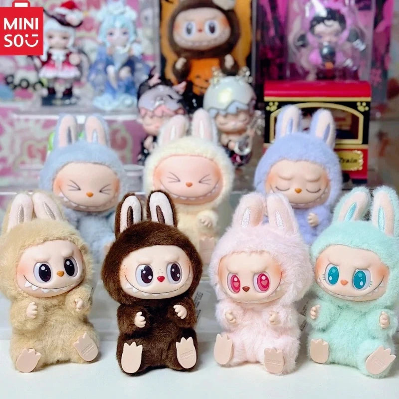 MINISO Blind Box Vinyl Doll 2nd LABUBV2Generation New Collection Have a Plush Doll Seat Figurine Keychain Pendant