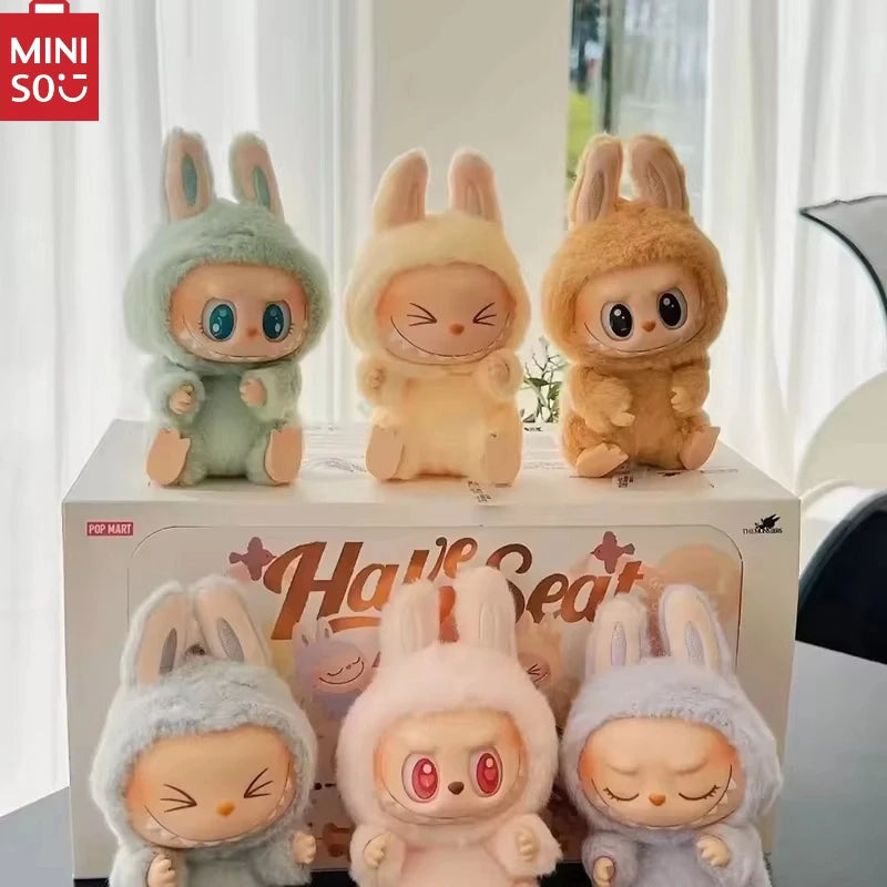 MINISO Blind Box Vinyl Doll 2nd LABUBV2Generation New Collection Have a Plush Doll Seat Figurine Keychain Pendant