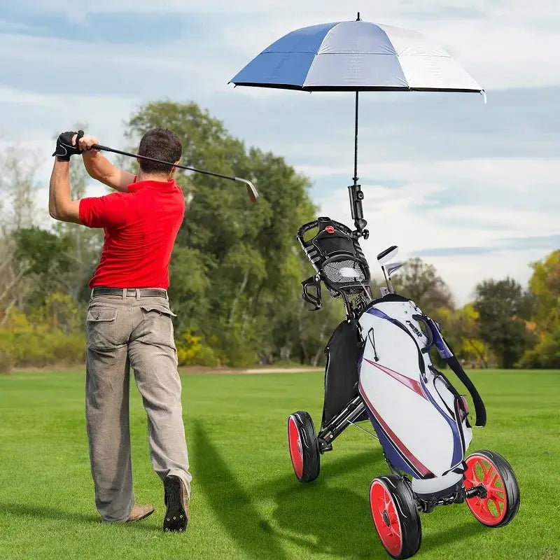 Folding Aluminum Alloy Golf Trolley 4 Wheels Golf Bag Pull Push Cart Umbrella Cup Holder Adjustable Trolley with Footbrake - YourGiftIdeasUK
