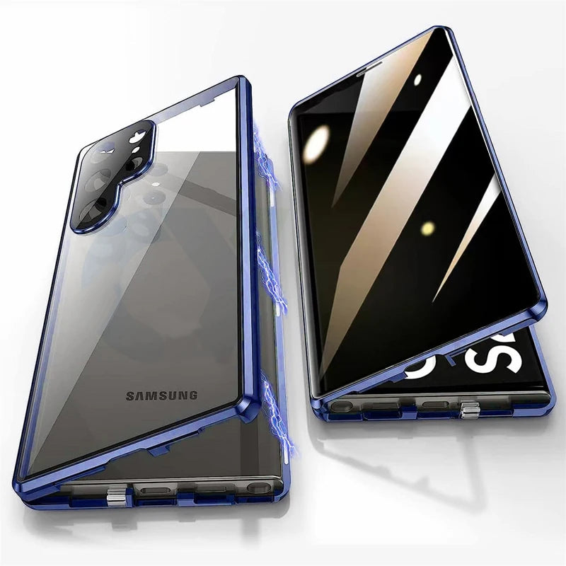 Anti Peeping Metal Phone Case For Samsung Galaxy S25 S24 S23 S22 Ultra Plus 360 Degree Privacy Protection Magnetic Phone Cover