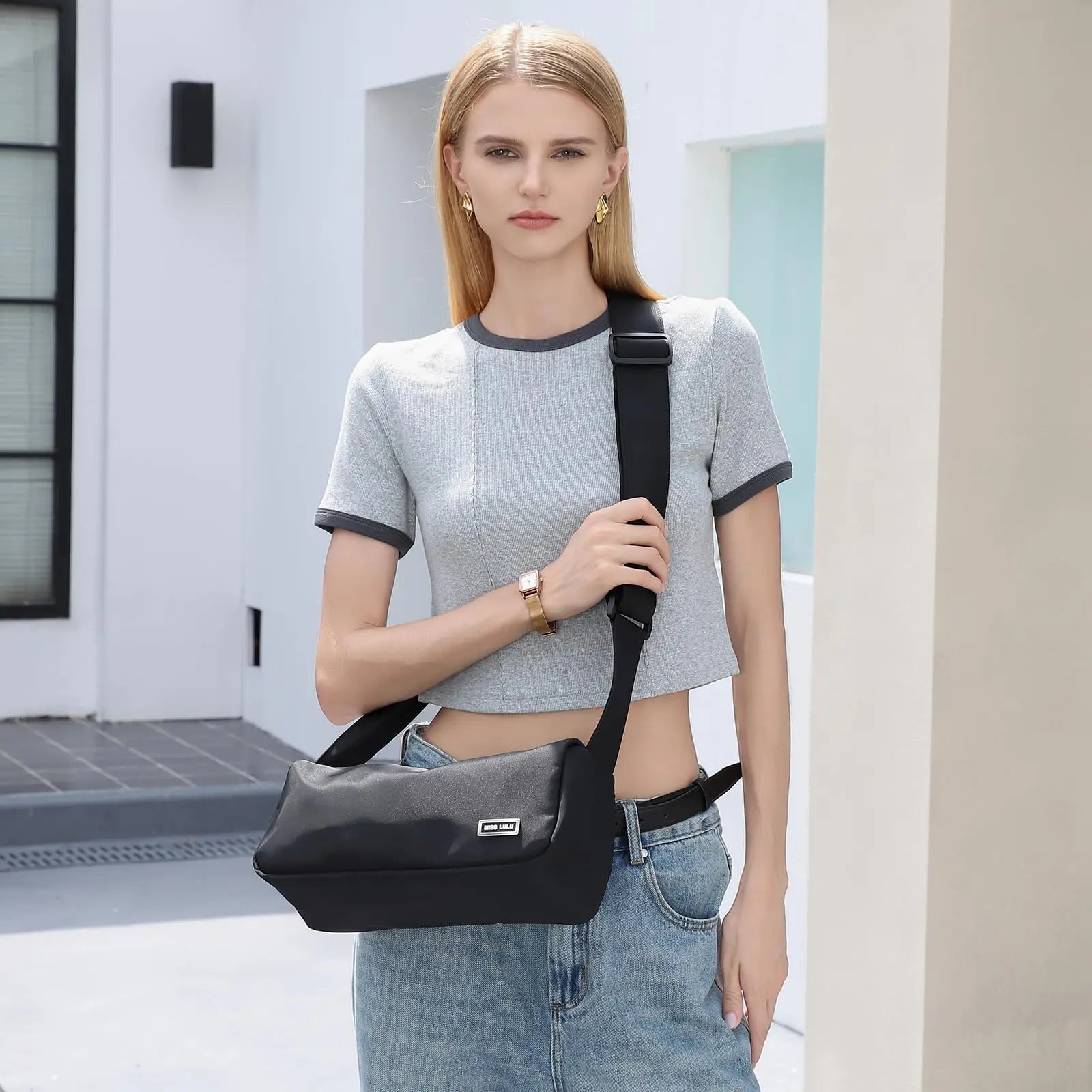 Miss Lulu Classic Crossbody Bag for Women - Stylish & Roomy Shoulder Bag, Unisex Fanny Pack Hobo Purse, Lightweight & Durable, P
