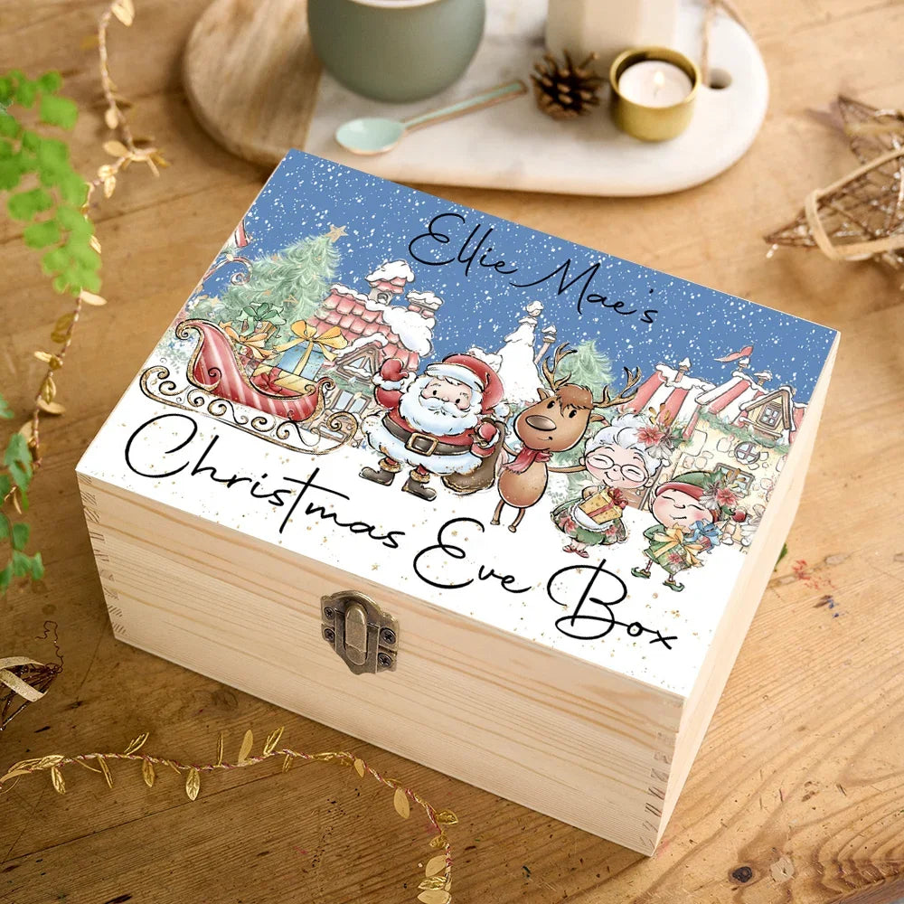 Personalized Custom Name Christmas Eve Box Xmas Gift Wood Christmas Reindeer Box Christmas Present Keepsake Kids Wooden Box