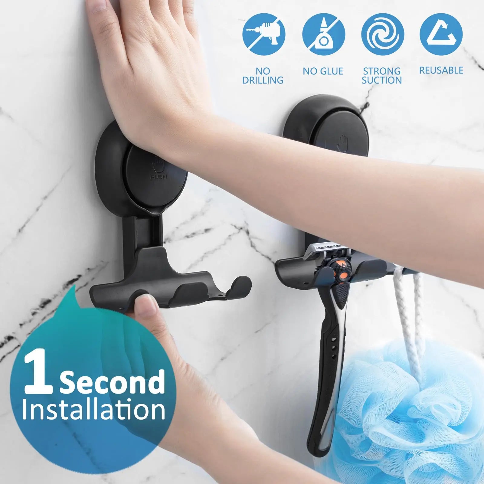 TAILI Shower Razor Hooks for Bathroom Kitchen Shower Hooks Suction Cup Hook Powerful Vacuum Suction Hooks Removable and Reusable