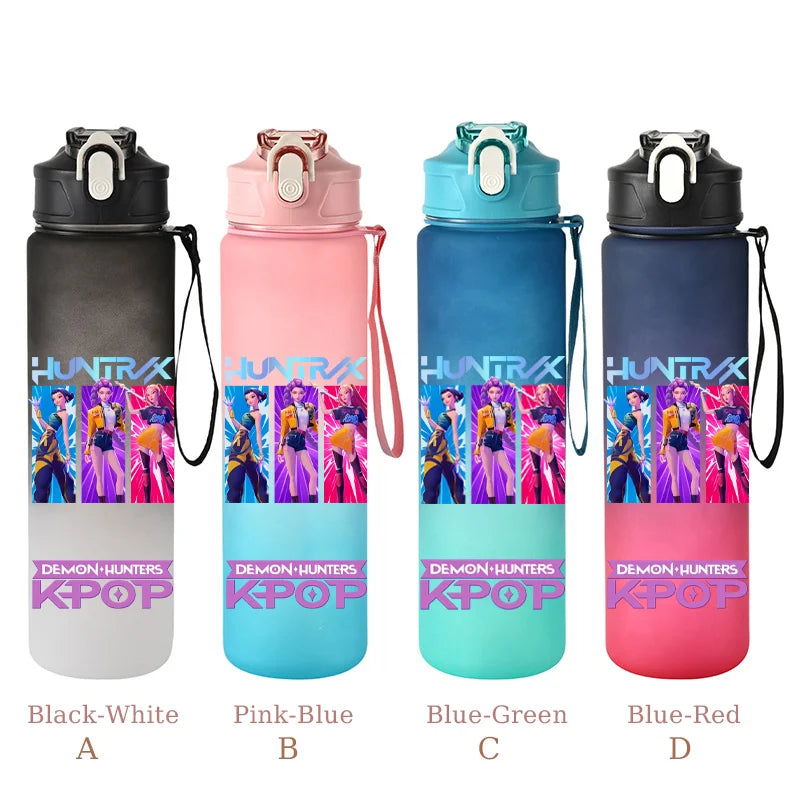 800ML KPop Demon Hunters Sports Water Bottle With Straw Men And Women Perfect For Outdoor Travel Hiking Office Jugs Fans Gifts - YourGiftIdeasUK