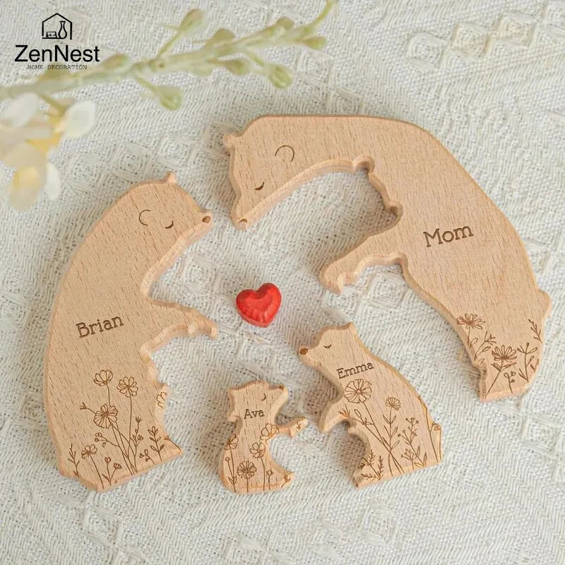 Artistic Wooden Puzzles, Little Bear Family Personalized Name Puzzles, Christmas Gifts, Home Tabletop Decorations