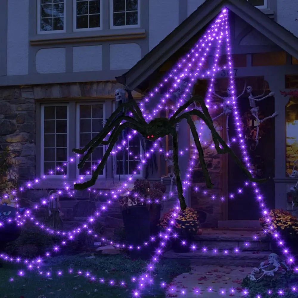 8 Modes Halloween Spider Web Lights Waterproof Glow LED Spider Net 5m Triangle Luminous Halloween Spider Indoor Outdoor - YourGiftIdeasUK