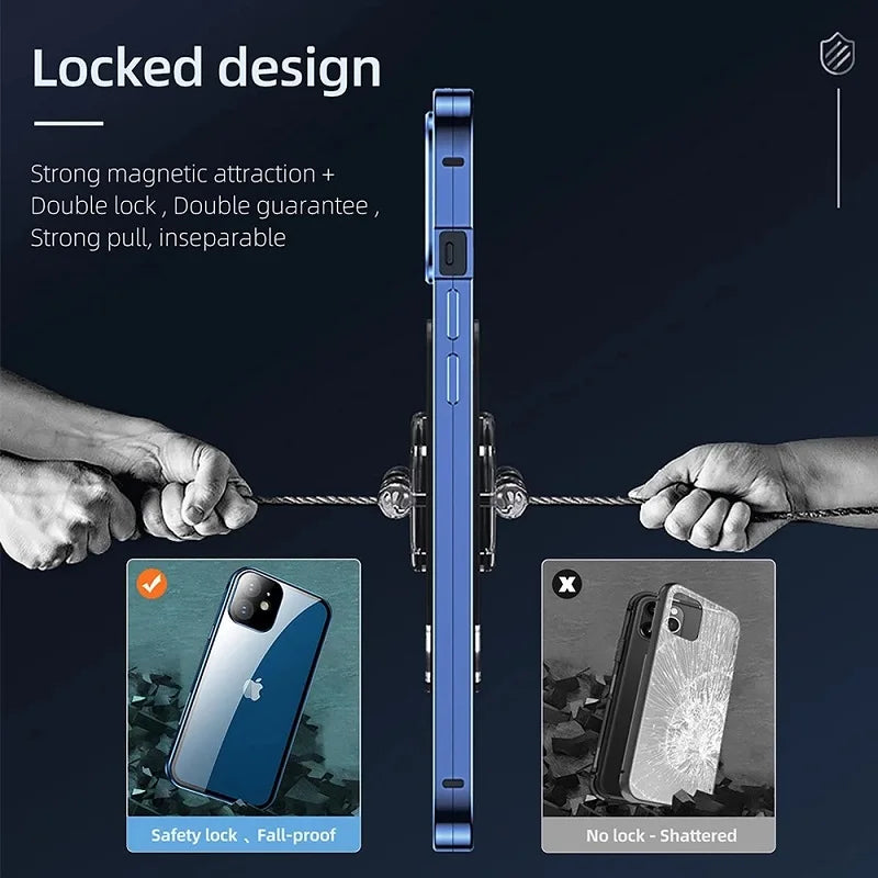 360 Degree Privacy Metal Case iPhone 16 15 13 14 Plus 12 Mini 11 Pro Max Lens Protection Dual Snap Lock Protective Cover