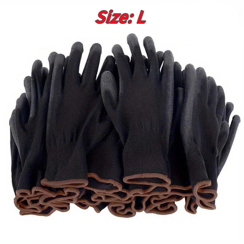 10 Pairs Black Durable Safety Gloves - Anti-Slip, Wear-Resistant, ESD Protection for Gardening & Woodworking