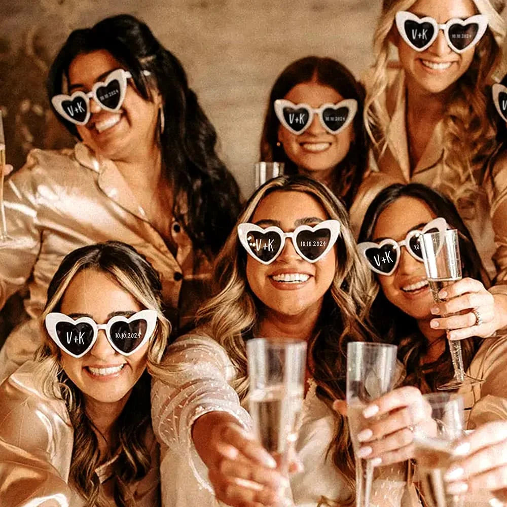 Personalized Heart Shaped Sunglasses Bridal Shower Party Favors Photo Props Customized Team Bride Heart Sunglasses Bride Tribe