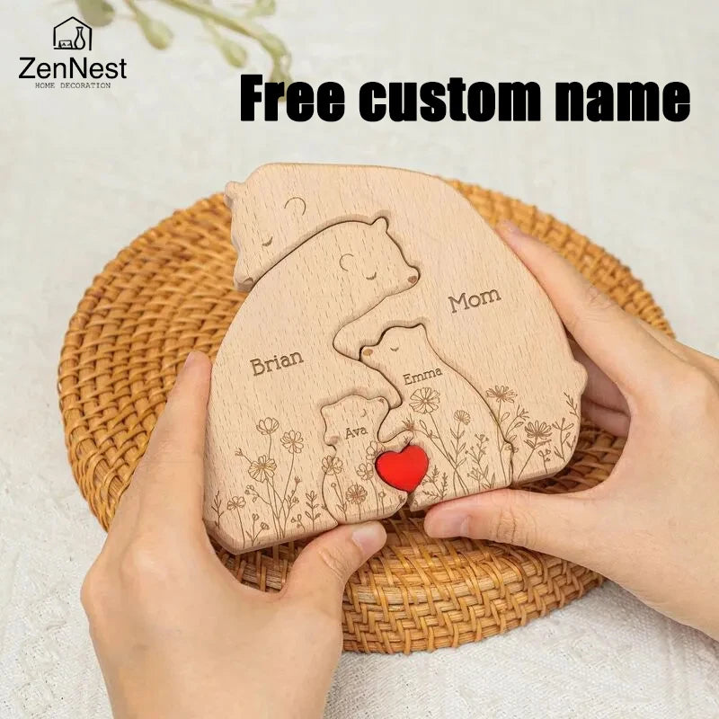 Artistic Wooden Puzzles, Little Bear Family Personalized Name Puzzles, Christmas Gifts, Home Tabletop Decorations