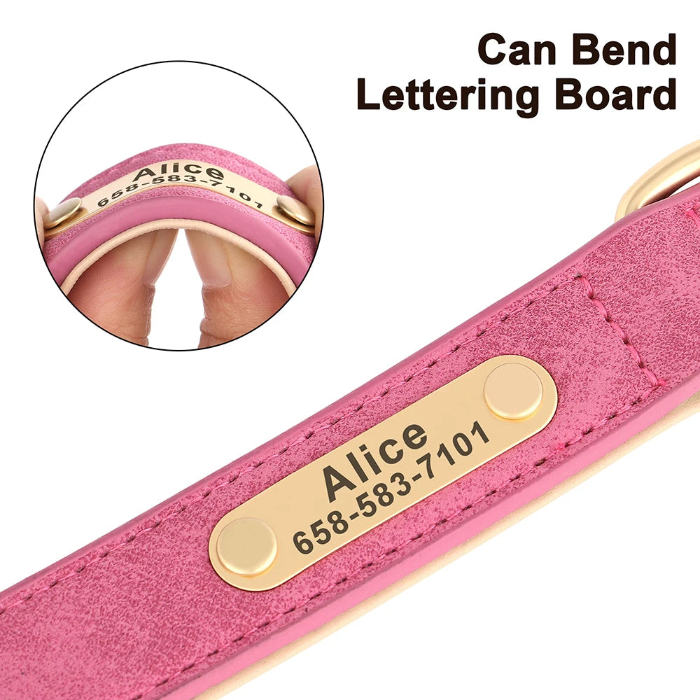 Engraved Leather Dog Collar - Custom ID Tag