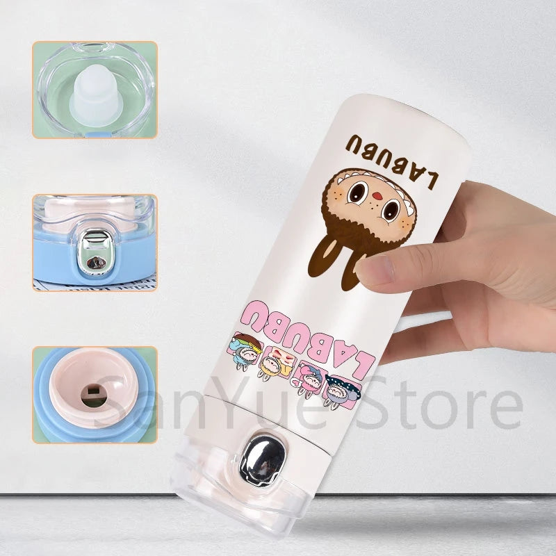 400Ml Water Bottle Cartoon Printed Thermos Cup Pocket Stainless Steel Thermal Coffee Mug Vacuum Insulated Flask Cup Kid Gift