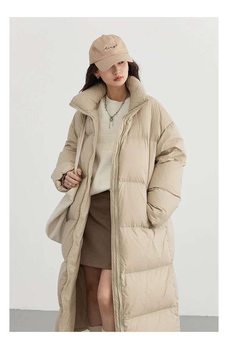 CHIC VEN Women Down Coats New Long Thick Warm Down Jackets Overcoat White Duck Down Loose Casual Jacket Autumn Winter 2023