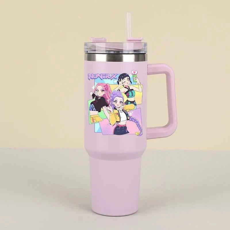 New K Pop Demon Hunters Water Bottles Kawaii Cartoon Water Bottle Girls Large Capacity with Handles Water Cup Birthday Gifts