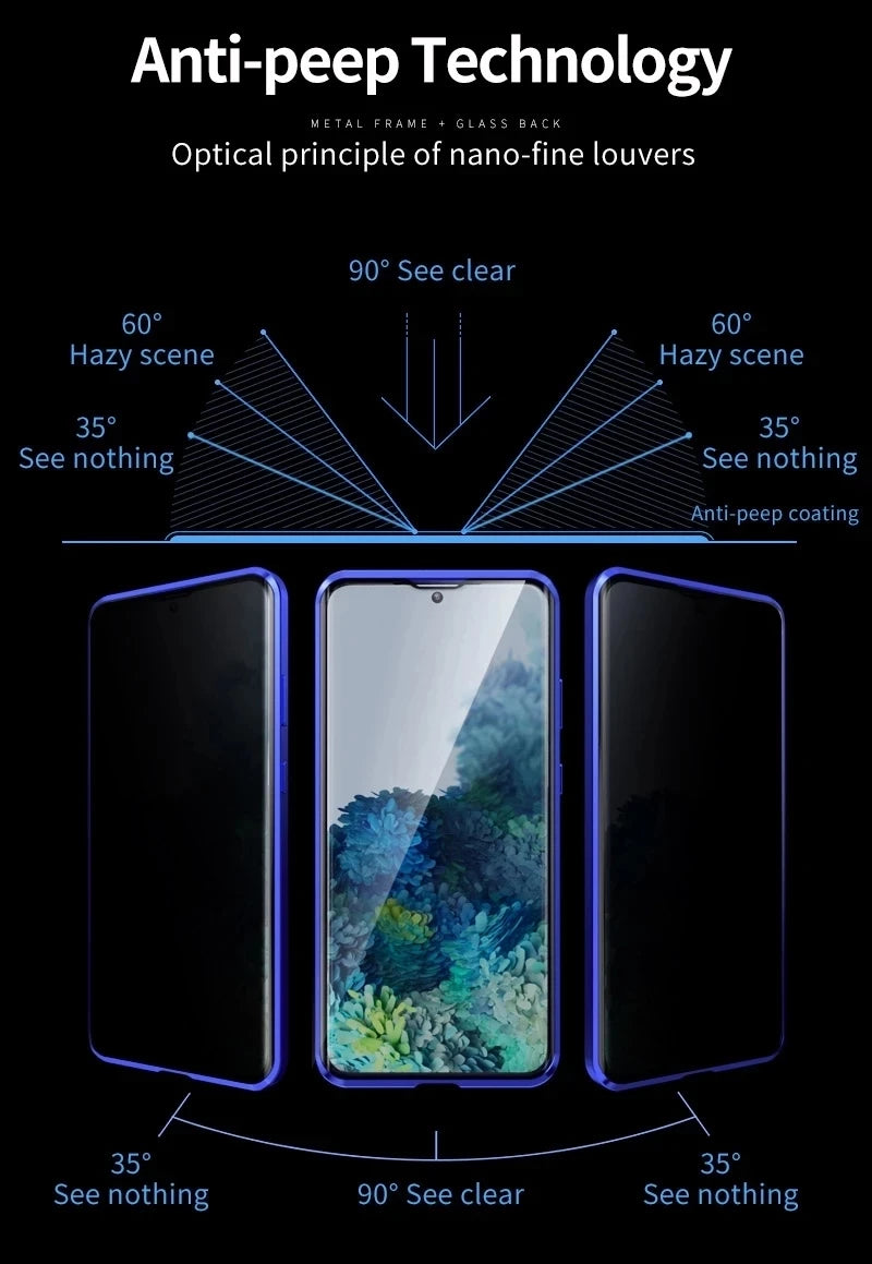 For Samsung Galaxy S23 FE S24 S25 Ultra S22 Plus Case 360° Double Sided Glass Anti Peeping Privacy Metal Magnetic Phone Cover