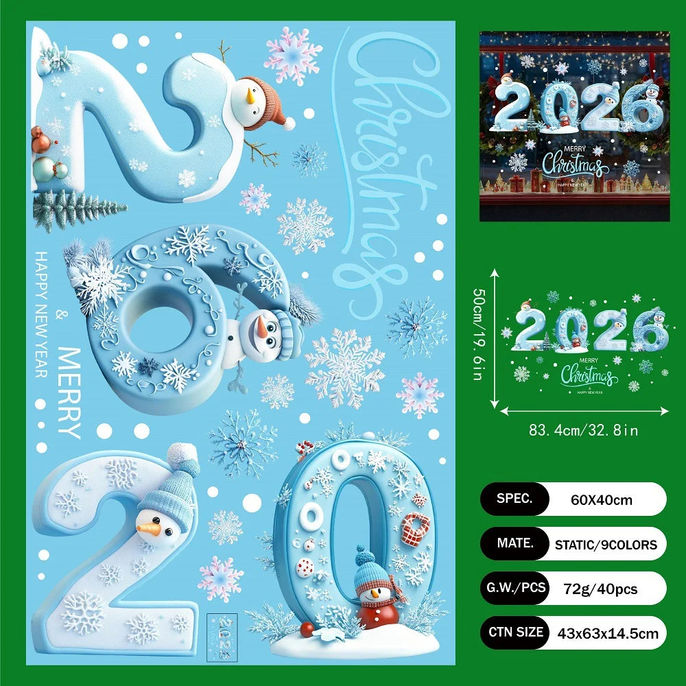 Merry Christmas Stickers Christmas Decoration 2025 Cartoon Snowman Santa Xmas Tree Claus Window Glass Door Wall Stickers Gifts - YourGiftIdeasUK