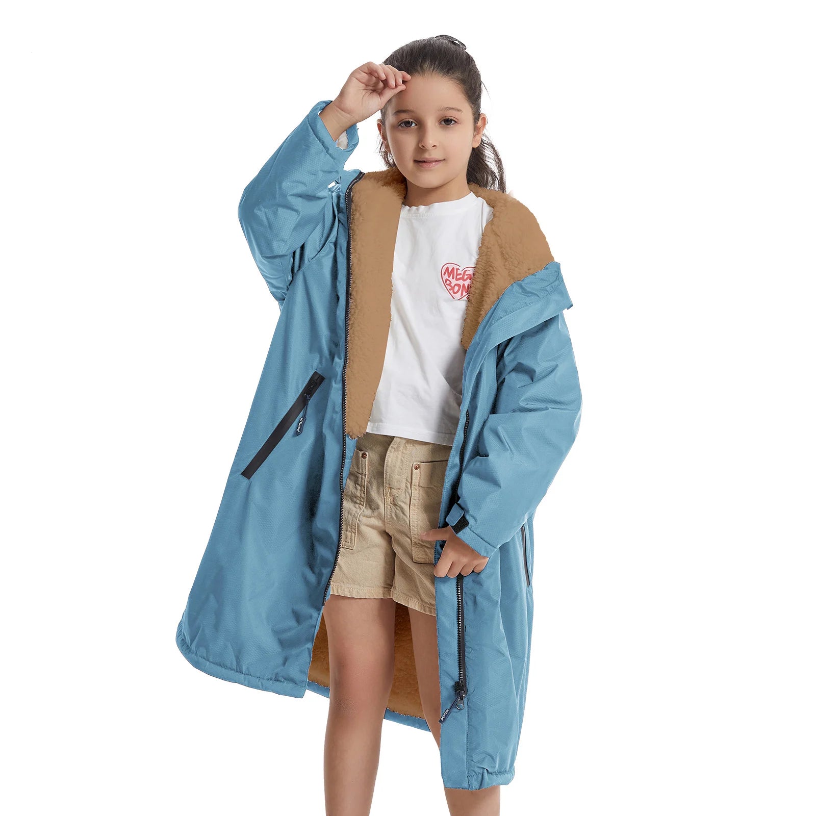 Waterproof Kids Changing Robe, Fluffy Wearable Blanket, Warm Soft Towel Hoodie , Swim Surf Poncho for 5-12 Years