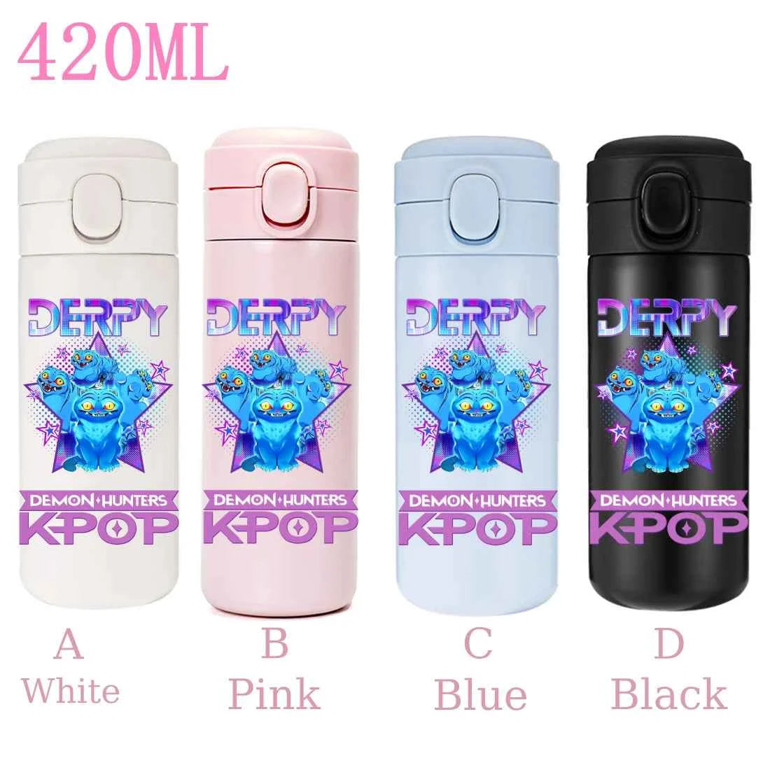 420ML KPop Demon Hunters Cartoon Stainless Steel Thermal Water Bottle Mini Leak Proof Portable Insulated Cup Birthday Gift