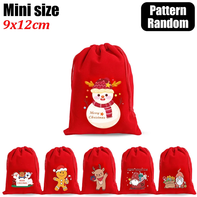 10/1pcs Merry Christmas Velvet Bags Candy Snack Drawstring Pouch Wrapping Bag Xmas Gifts Bracelet Jewelry Packaging Storage Bags - YourGiftIdeasUK