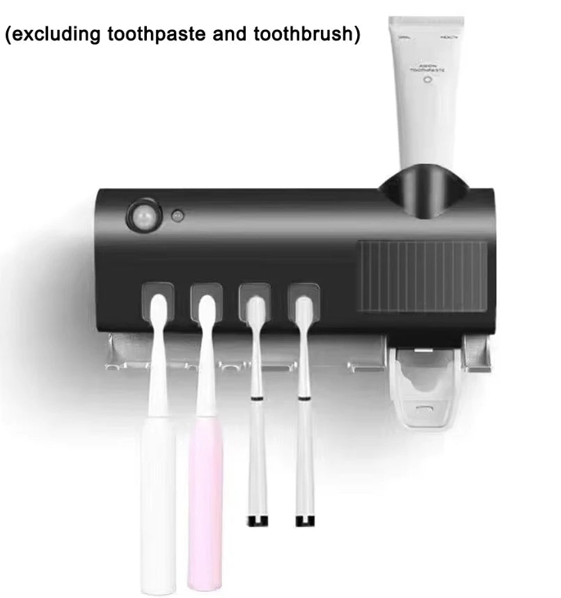 Wall Mounted Intelligent ToothBrush Sterilizer, UV Free, Solar Powered Cleaner, With Automatic Tooth paste Dispenser