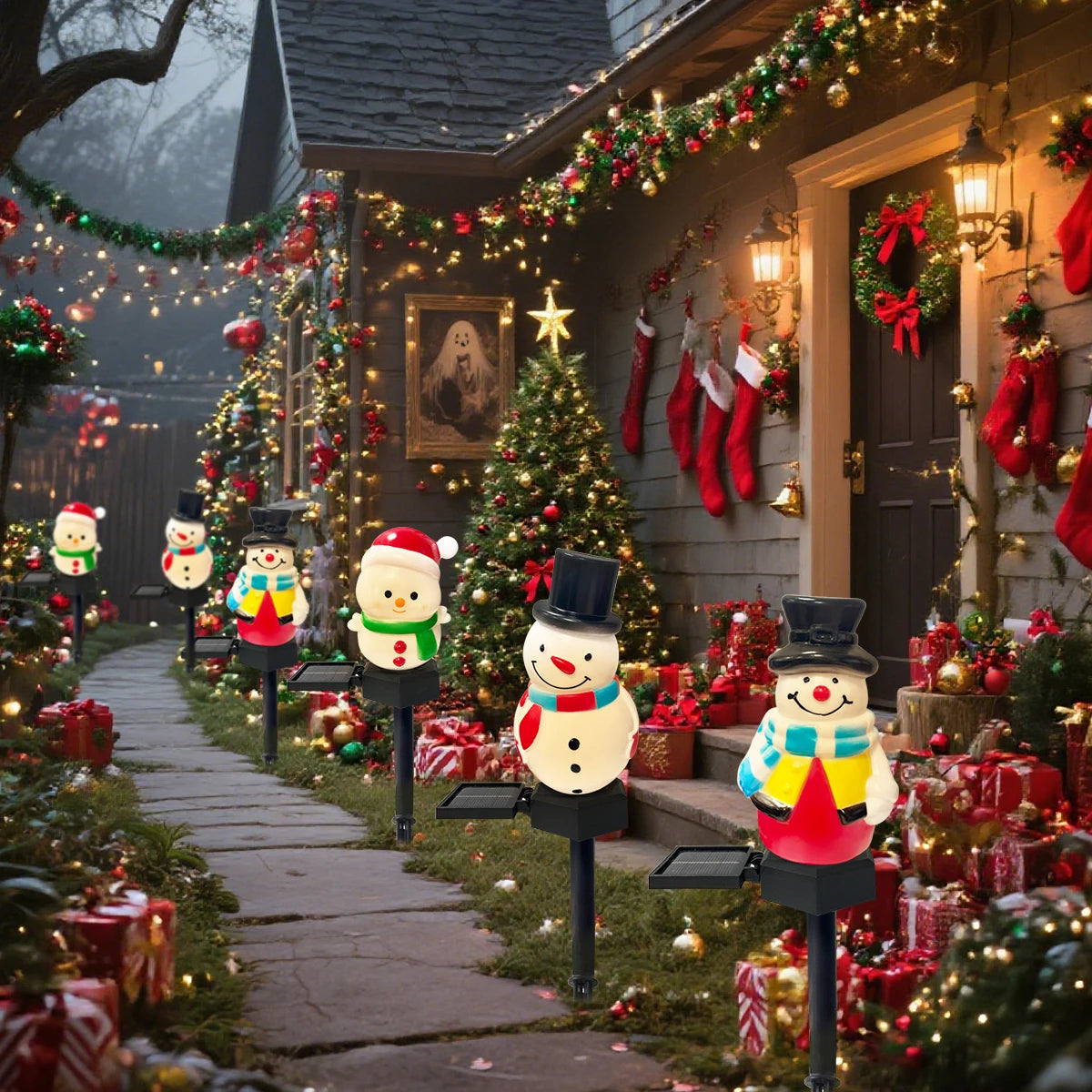 1pc Christmas Cute Snowman Shape Pathway Lights Solar LED Waterproof Walkway Landscape Light For Home Garden Winter Yard Decor - YourGiftIdeasUK