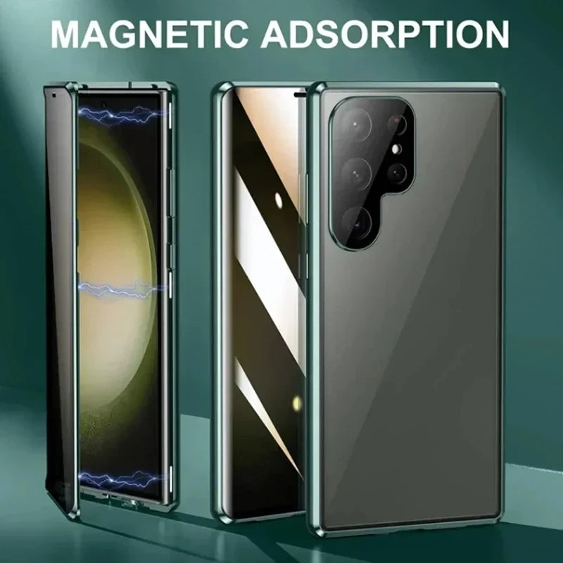 Anti Peeping Metal Phone Case For Samsung Galaxy S25 S24 S23 S22 Ultra Plus 360 Degree Privacy Protection Magnetic Phone Cover