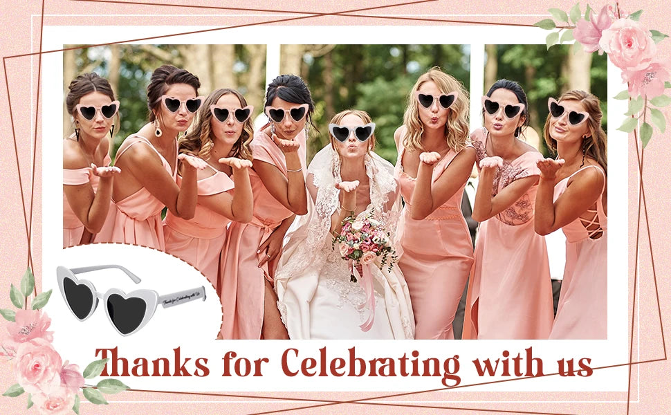 12-100Pairs Heart Sunglasses Bulk Wedding Party Favors for Guests Bachelorette Hen Party Fun Glasses Team Bride Bridesmaids Gift