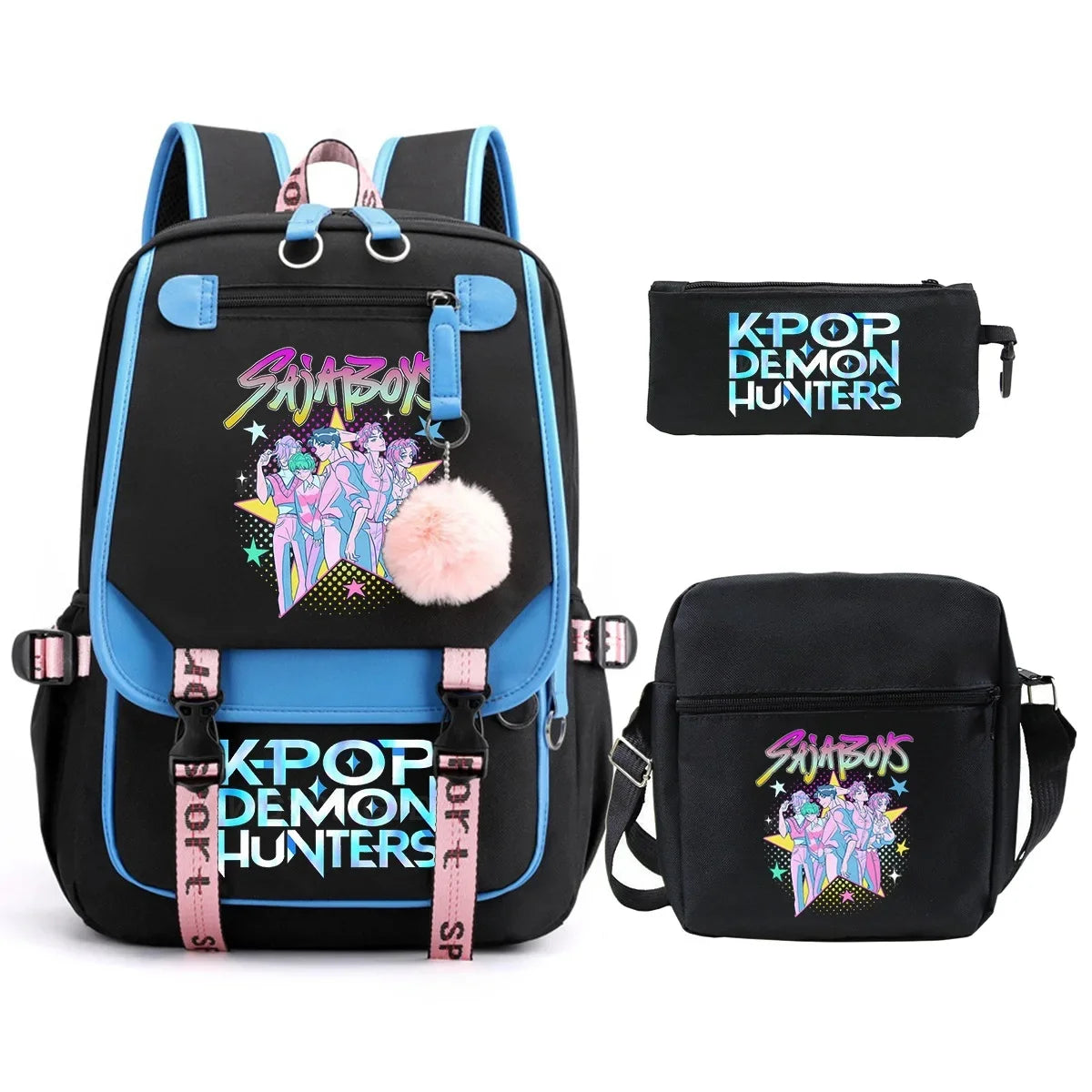 KPop Demon Hunters Student Backpack Single Shoulder Bag Casual Pencil Case Three Piece Set Oxford Cloth Unisex Backpack