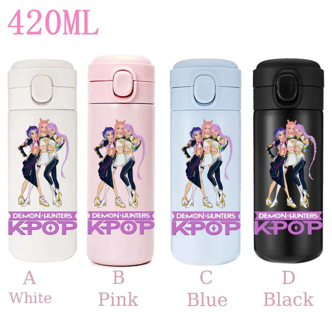 420ML KPop Demon Hunters Cartoon Stainless Steel Thermal Water Bottle Mini Leak Proof Portable Insulated Cup Birthday Gift