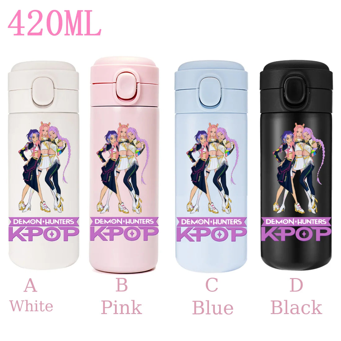 420ML KPop Demon Hunters Cartoon Stainless Steel Thermal Water Bottle Mini Leak Proof Portable Insulated Cup Birthday Gift - YourGiftIdeasUK