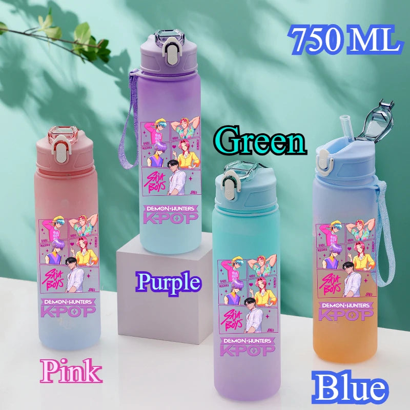 750ML KPop Demon Hunters Gradient Color Water Cup HUNTR/X Rumi Mira Zoey Jinu Drinking Bottle Saja Boys Tiger Kid Birthday Gift - YourGiftIdeasUK