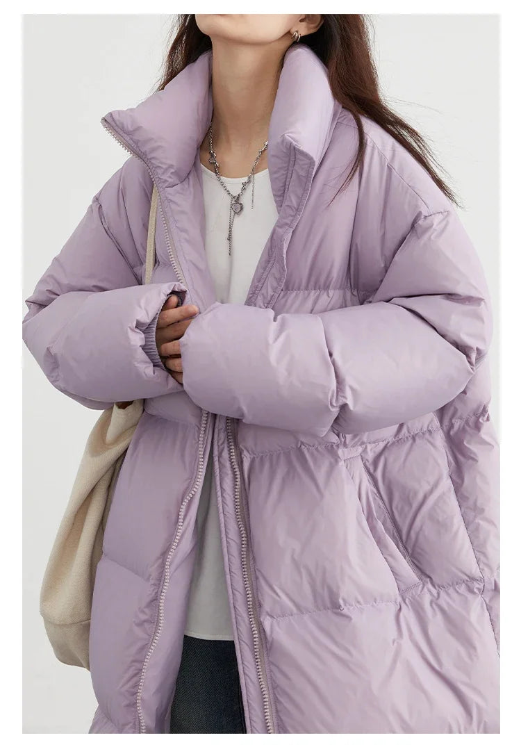 CHIC VEN Women Down Coats New Long Thick Warm Down Jackets Overcoat White Duck Down Loose Casual Jacket Autumn Winter 2023